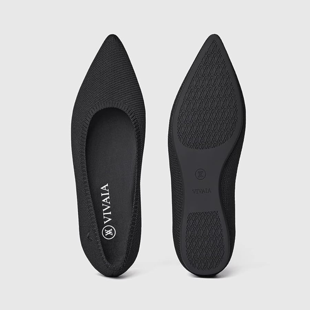 Vivaia Aria Black Slip-On Flats with Knit Upper and Rubber Sole